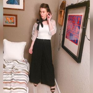 Vintage 80's Silk Beaded Wide Leg Pants ☆ Women's Size Medium Dress Trousers VTG